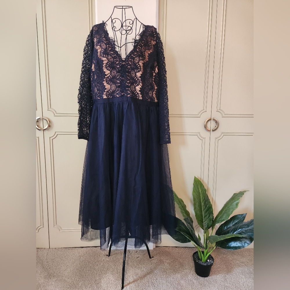 City Chic Womens Size 20 Rare Beauty Navy Blue Cocktail Midi Dress